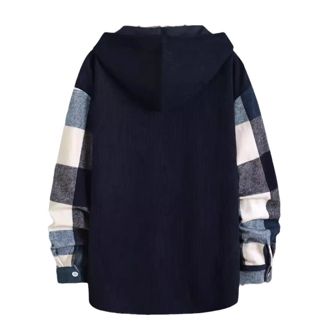 Herren Flanell-Hemd Karomuster Kapuze Modern
