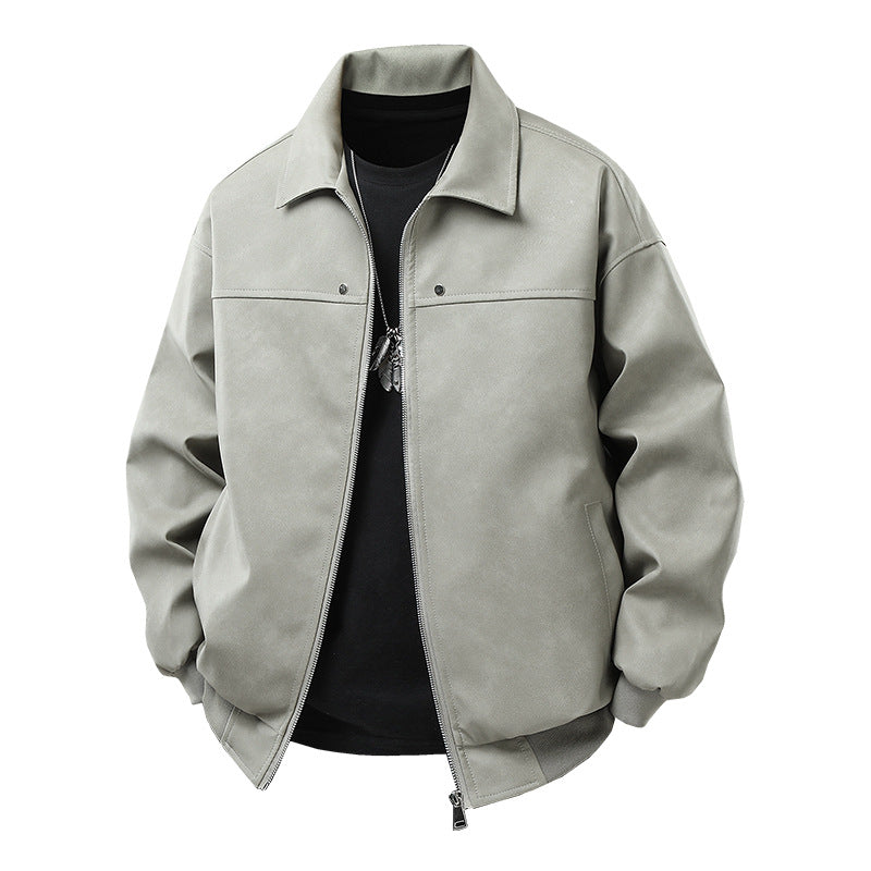 Herren Kunstlederjacke Lässig Reißverschluss Taschen Modern
