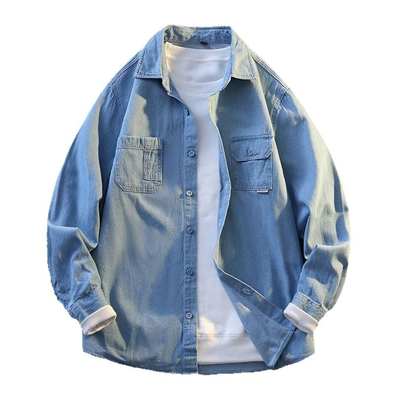 Herren Denim Hemdjacke Lässig mit Brusttaschen Modern