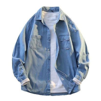 Herren Denim Hemdjacke Lässig mit Brusttaschen Modern