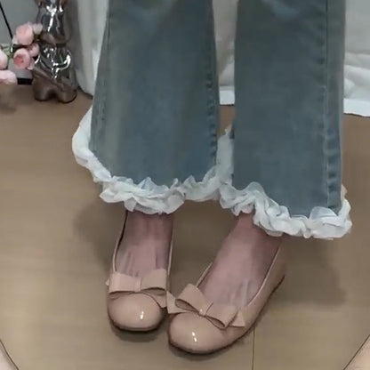 Damen Ballerinas Elegante Glänzende Schleife