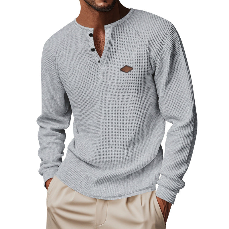Herren Langarmshirt Baumwollmix Strukturiert Modern