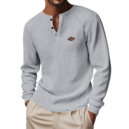 Herren Langarmshirt Baumwollmix Strukturiert Modern