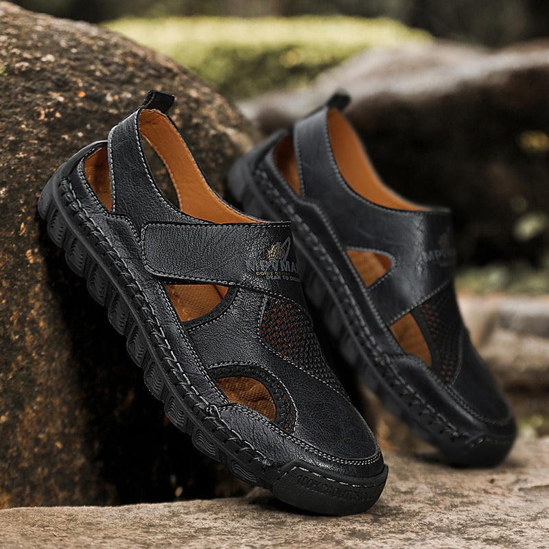 Damen Leder-Sandalen Atmungsaktiv Klettverschluss Verstellbar Sommer