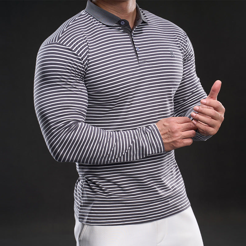 Herren Poloshirt Langarm mit feinen Streifen Modern