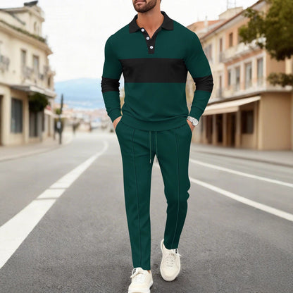 Herren Polohemd Langarm Modern mit Jogginghose Set