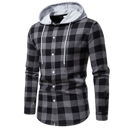 Herren Karo-Hemdjacke Modern mit Kapuze und Hoodie Style