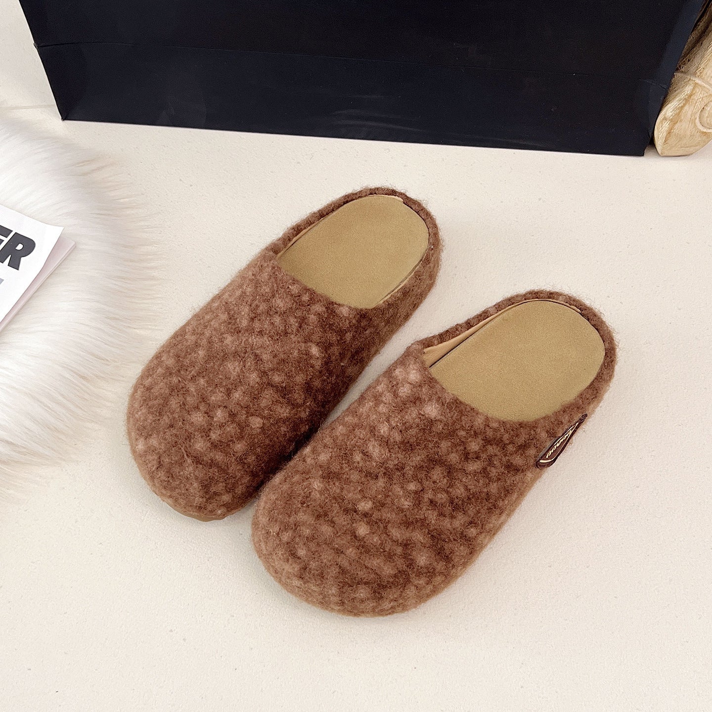 Damen Filz Clogs Warm Flauschig Winter