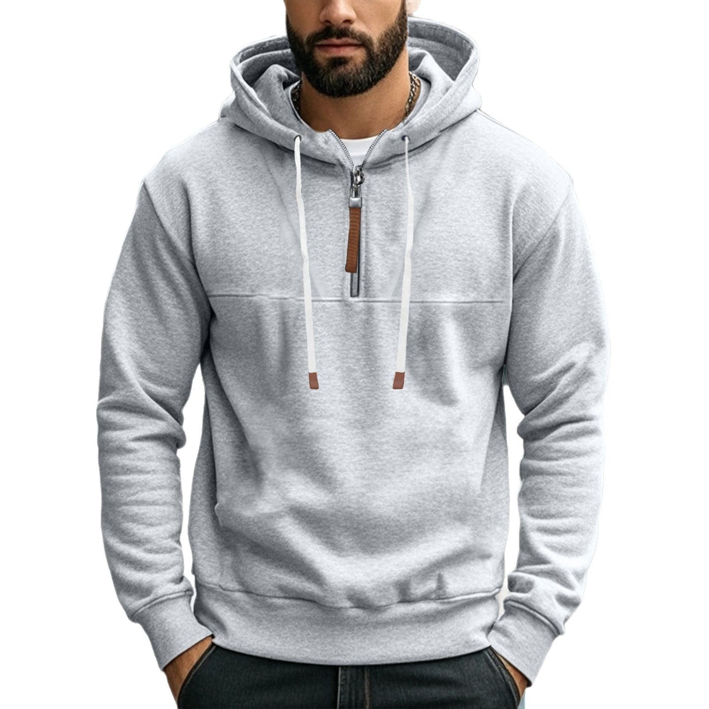 Herren Kapuzenpullover Halbzipper Taschen Funktionell Schwarz