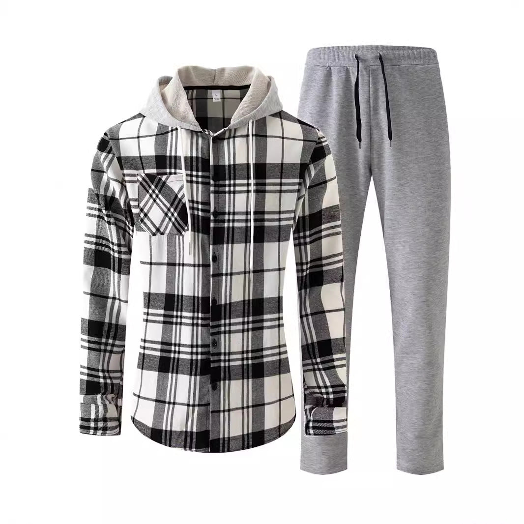 Herren Jumpsuit Karomuster Kuschelkragen Modern Schwarz