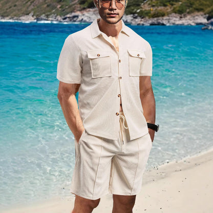 Herren Strandoutfit Shorts Hemd Set mit Taschen Sommer - BerlinGlamour