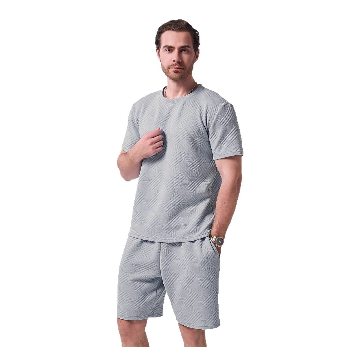 Herren Sport Set: Freizeit T-Shirt und Shorts mit Relief-Oberfläche