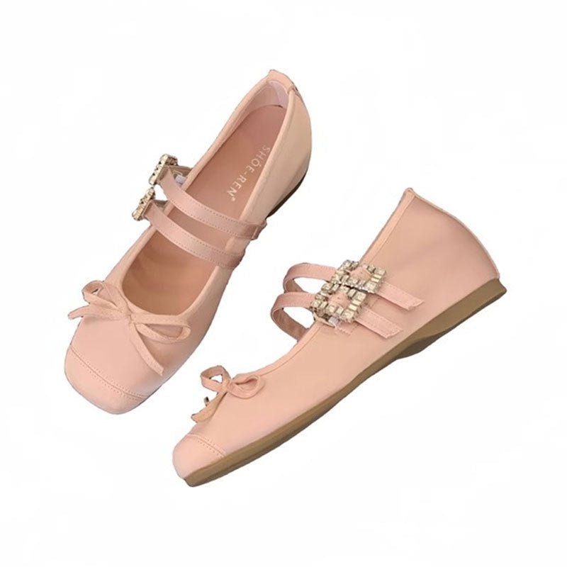 Damen Ballerinas Doppelriemen Schleifendetail Elegant
