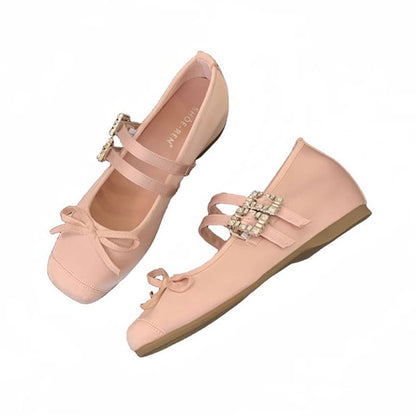 Damen Ballerinas Doppelriemen Schleifendetail Elegant