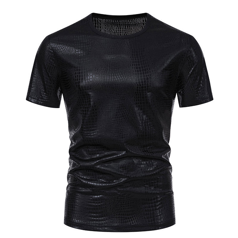 Herren Pullover Leder-Look Schlangenmuster Modern Schwarz