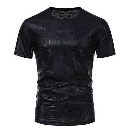 Herren Pullover Leder-Look Schlangenmuster Modern Schwarz
