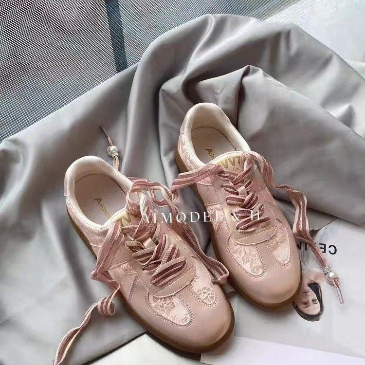 Damen Sneaker Modisch Floralmuster Schnürsenkel