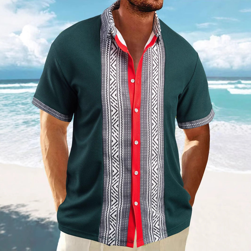 Männer Kurzarm Hemd Ethno Muster Trendy