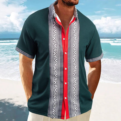 Männer Kurzarm Hemd Ethno Muster Trendy
