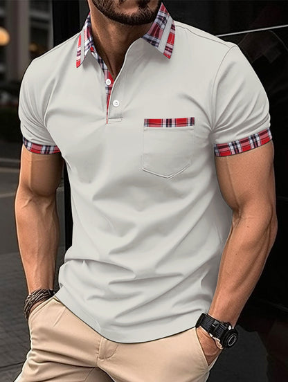 Herren Polohemd Kariert Praktisch mit Brusttasche Modern