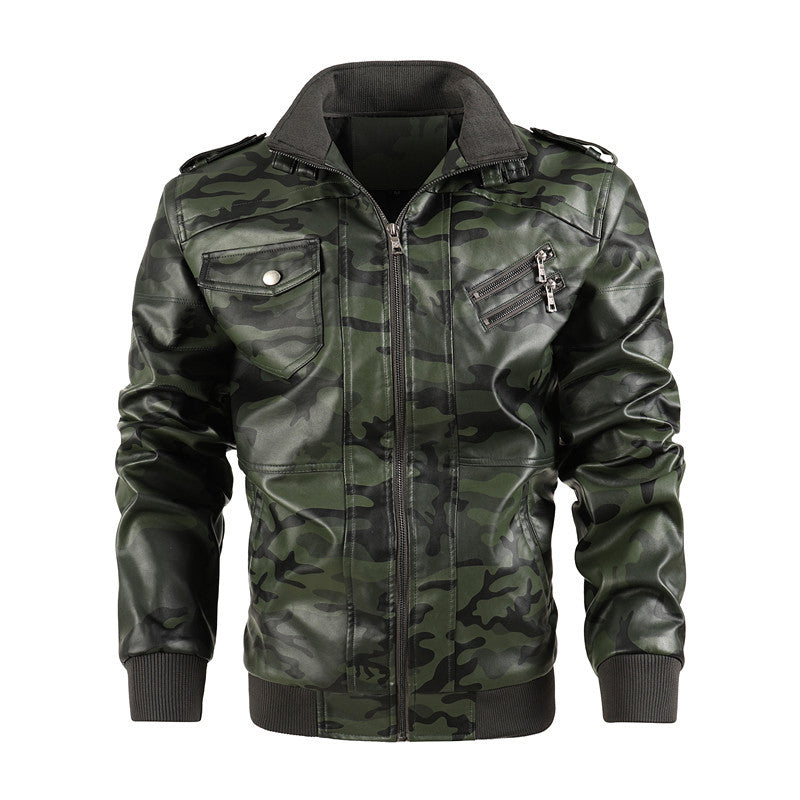 Lederjacke Herren Camouflage Style Schwarz