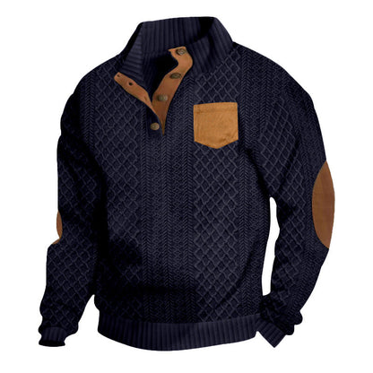 Herren Pullover Grobstrick Leder Details Modern