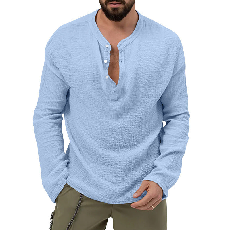 Herren Langarmshirt Modern Knöpfe Strukturiert