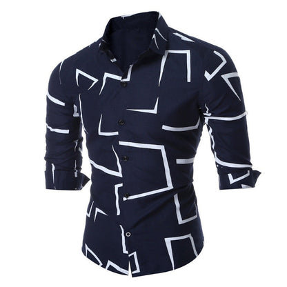 Herren Hemd Tailliert Modern Geometrisches Muster Slim Fit