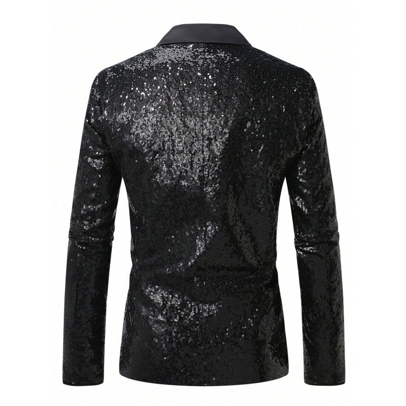 Herren Anzug Blazer Pailletten Glamour Schwarz