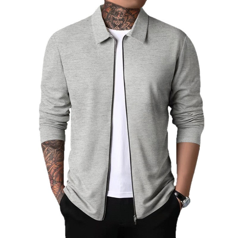 Herren Langarmshirt Elegantes Design Reißverschluss Strukturiert