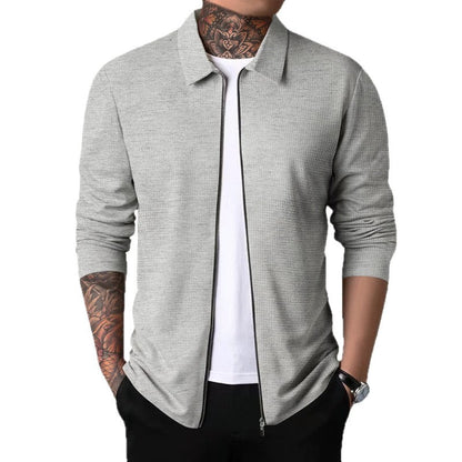 Herren Langarmshirt Elegantes Design Reißverschluss Strukturiert