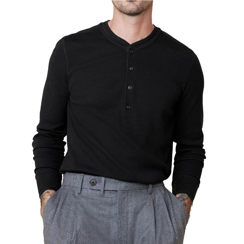 Herren Langarmshirt Weich Modern Knopfleiste