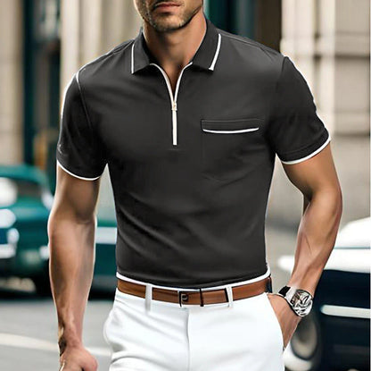 Herren Polohemd Modern mit Kontrastreißverschluss und Brusttasche
