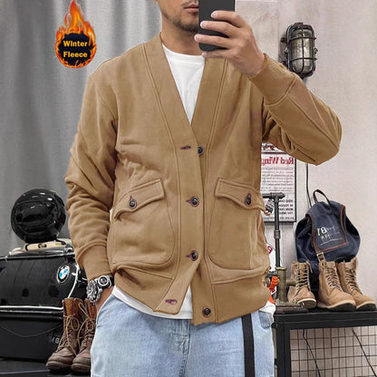 Herren Fleecejacke Modern mit Taschen und Knöpfen Warm