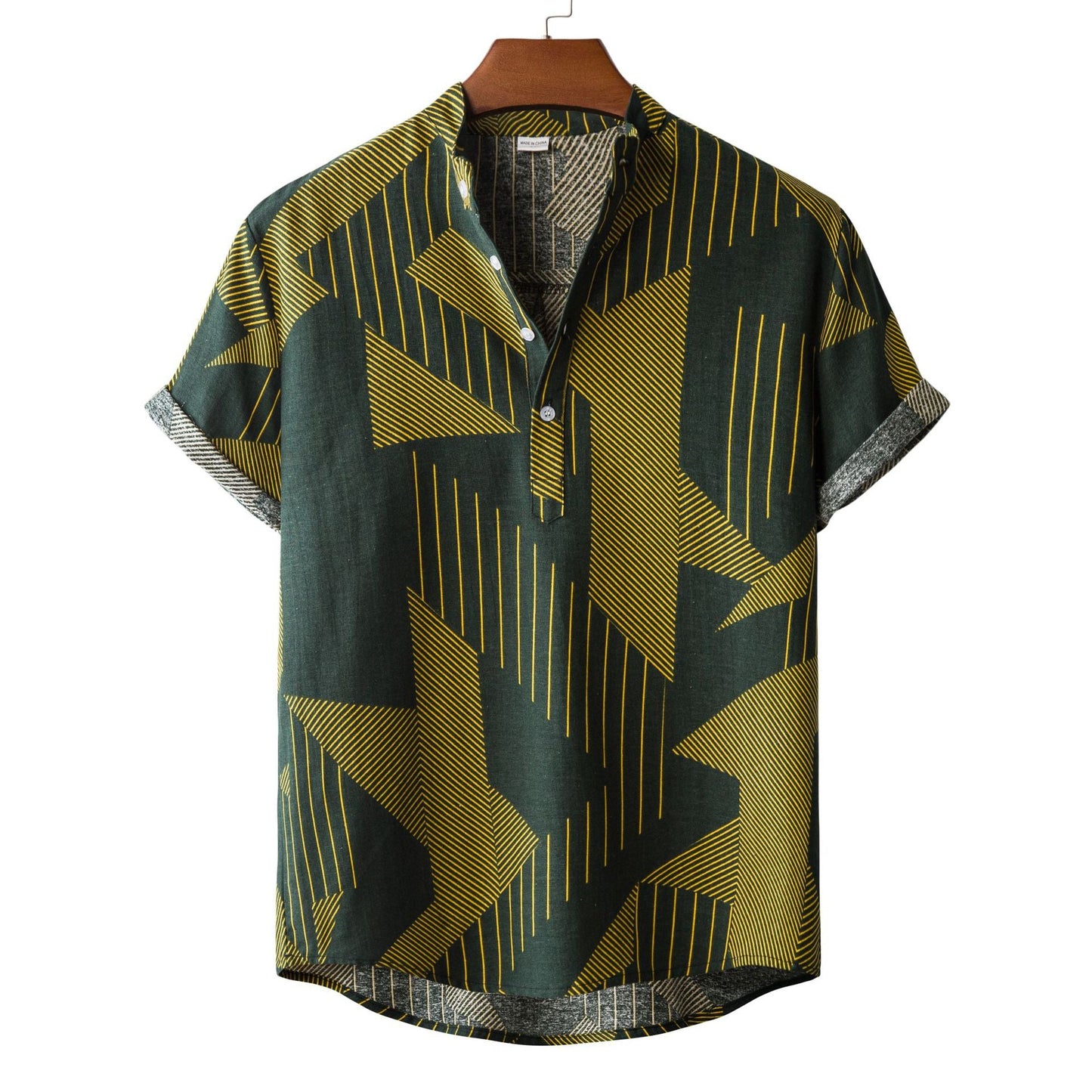 Herren Hemd Kurzarm Batik Design Modern Relaxed Fit