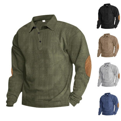 Herren Langarm-Shirt mit Rippenstoff und Contrast-Ellbogenpatches Modern
