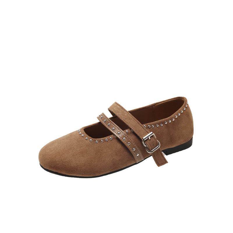 Elegante Damen Ballerinas Weich Wildleder Schnalle