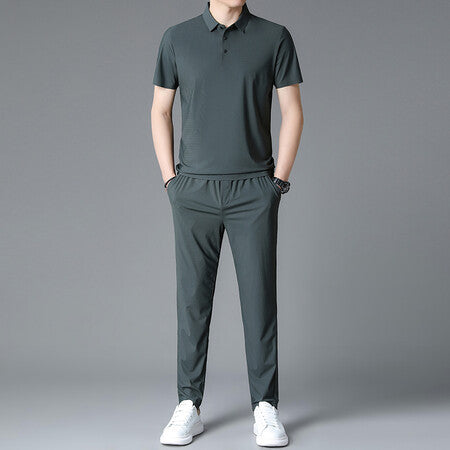 Herren Sportensemble Atmungsaktiv Poloshirt Jogginghose Set