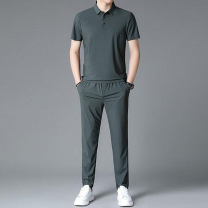 Herren Sportensemble Atmungsaktiv Poloshirt Jogginghose Set