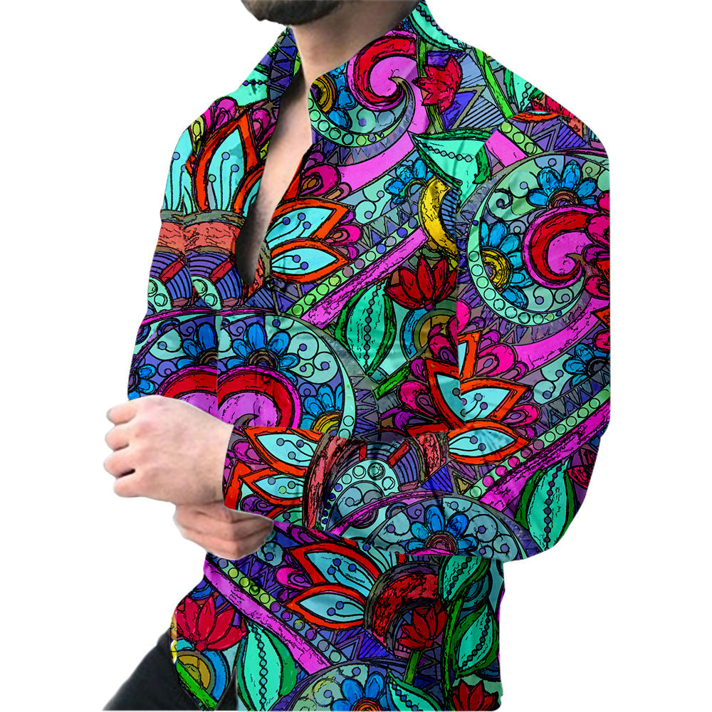 Herren Hemd Langarm Modernes 3D Dreieck Design