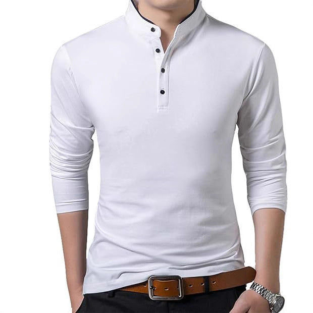 Herren Langarmshirt Modern mit Knopfleiste und Kragen