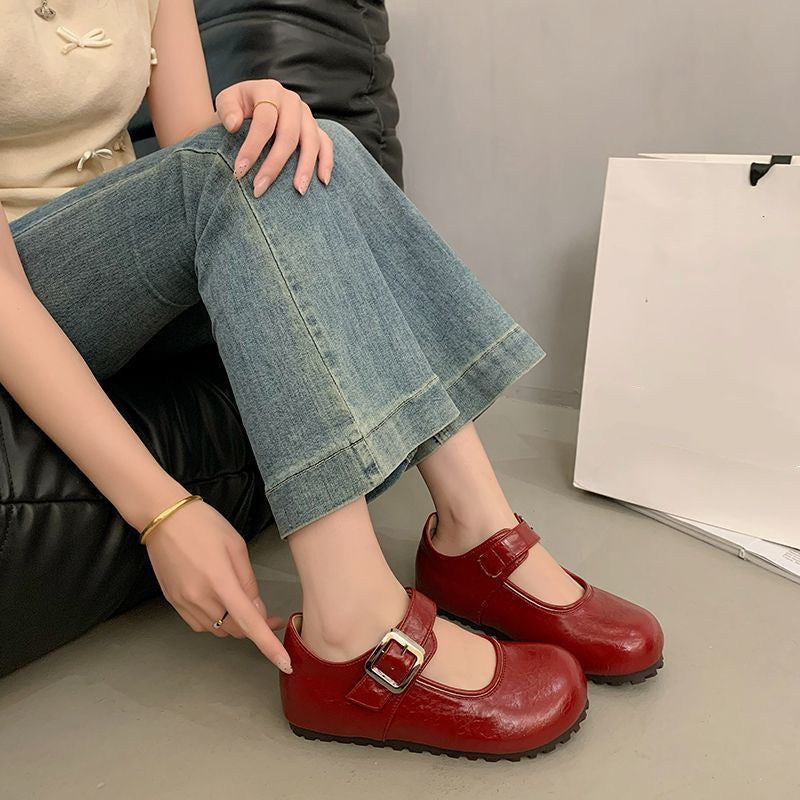 Damen Ballerinas mit Riemen Rutschfest Modisch Schwarz
