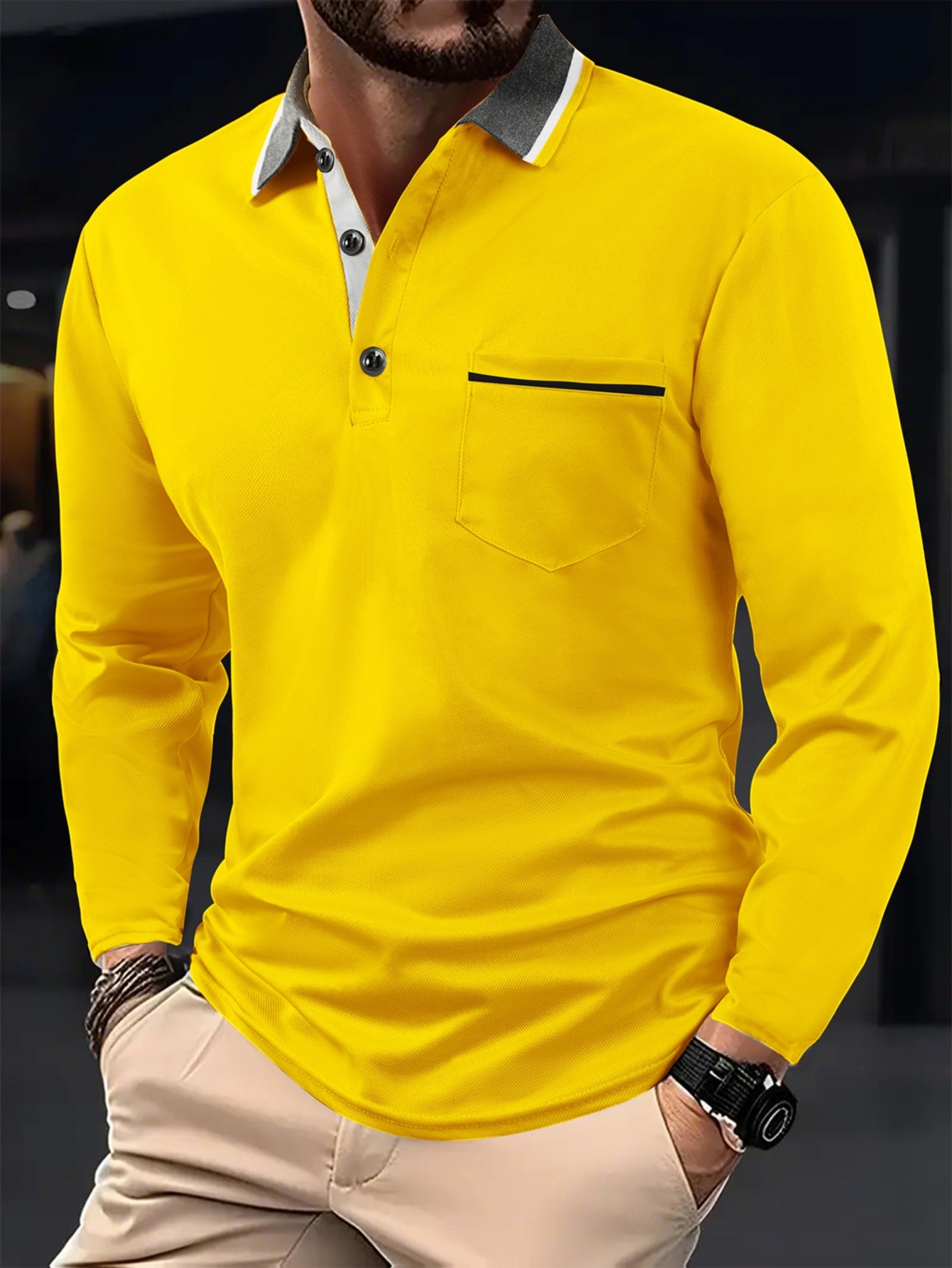 Herren Polohemd Modern Kragen Kontrastfarben Slimfit