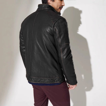 Herren Lederjacke Bikerstyle mit Taschen Schwarz
