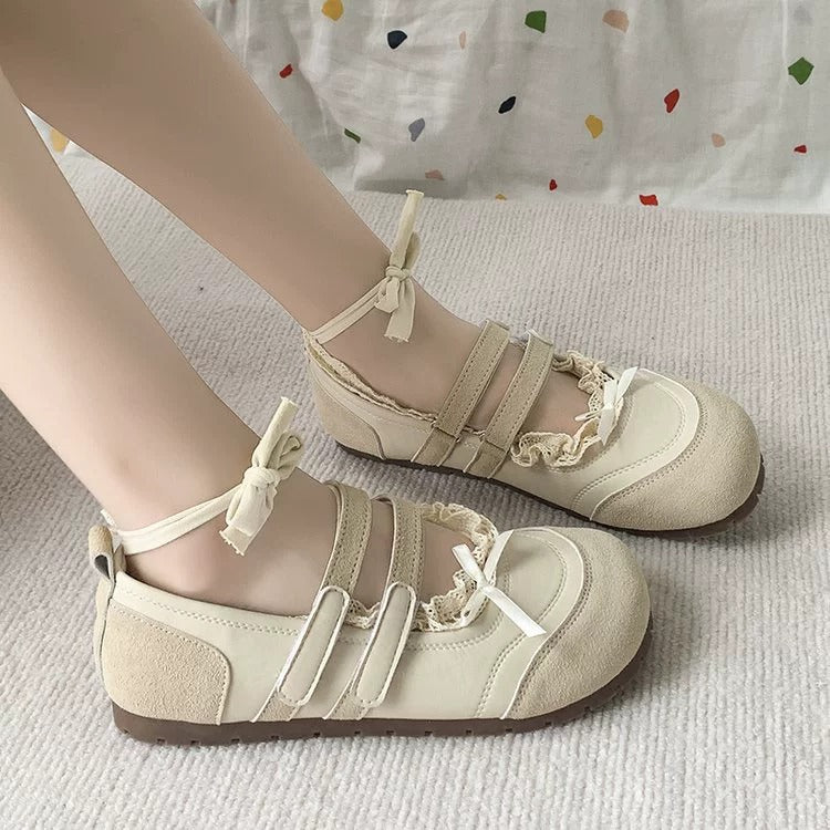 Damen Ballerinas Bequem Doppelschlaufe Schuhe Modern