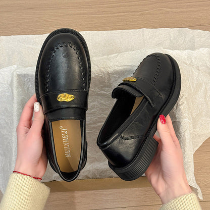 Damen Mokassins Elegante Schnalle Handgemacht Schwarz