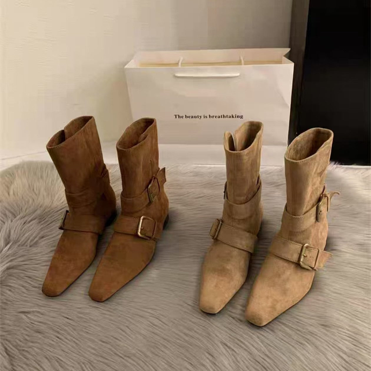 Damen Stiefeletten Modern mit Schnallen Schwarz Damen Schuhe - BerlinGlamour
