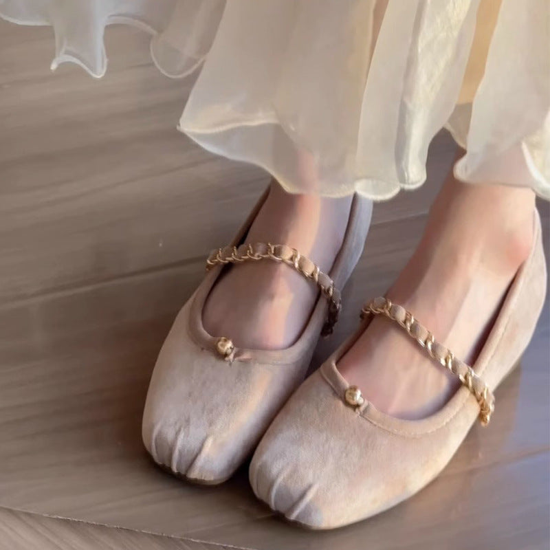 Damen Ballerinas Elegante mit Kettenriemen Bequem
