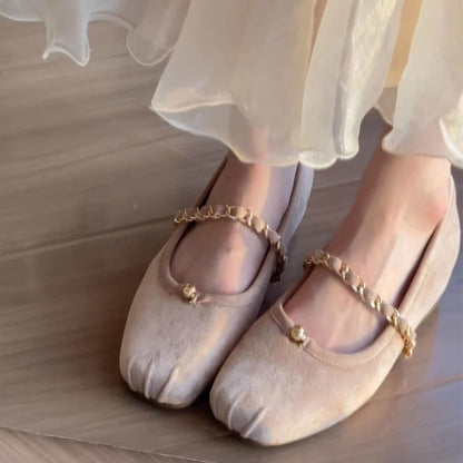Damen Ballerinas Elegante mit Kettenriemen Bequem