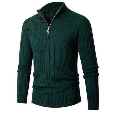 Herren Pullover Stehkragen Rippdesign Modern Schwarz
